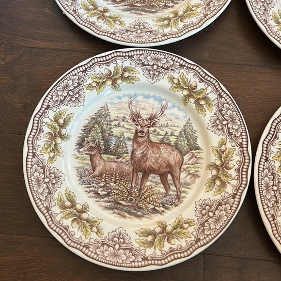 Royal Stafford England Stag Deer Thanksgiving 2 dinner Plates New Victorian - Picture 1 of 3